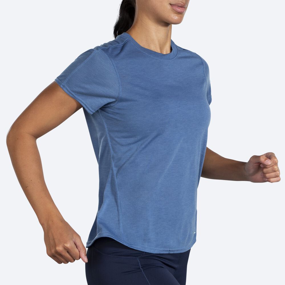 Brooks Distance Short Sleeve μπλουζακια γυναικεια μπλε γκρι | GR016854