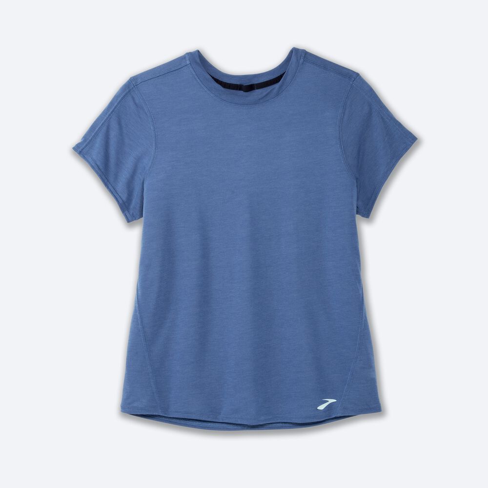 Brooks Distance Short Sleeve μπλουζακια γυναικεια μπλε γκρι | GR016854