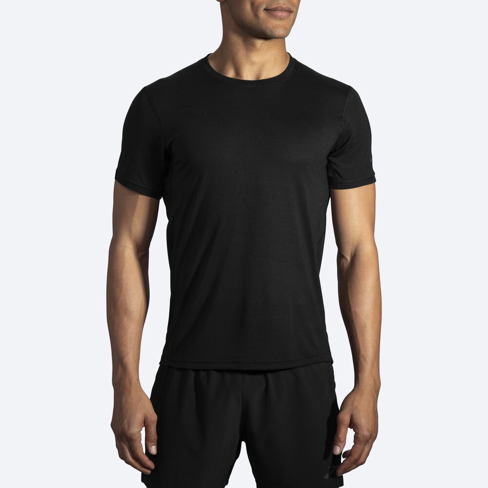 Brooks Distance Short Sleeve μπλουζακια ανδρικα μαυρα | GR018527