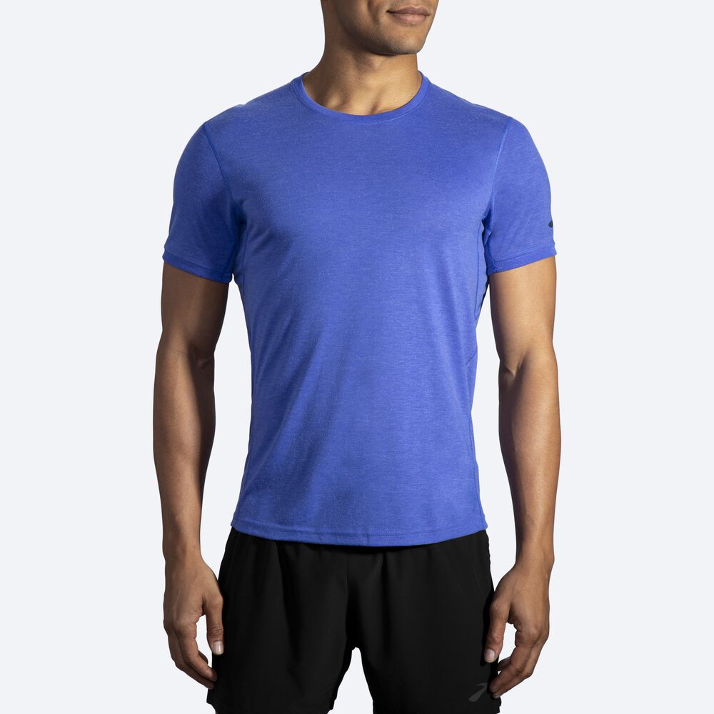 Brooks Distance Short Sleeve μπλουζακια ανδρικα μπλε | GR056294