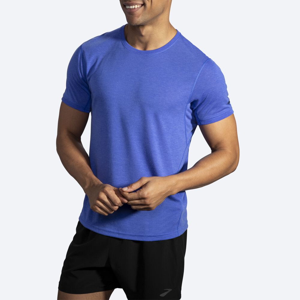 Brooks Distance Short Sleeve μπλουζακια ανδρικα μπλε | GR056294