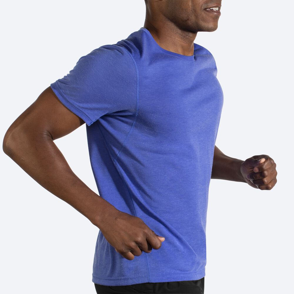 Brooks Distance Short Sleeve μπλουζακια ανδρικα μπλε | GR056294