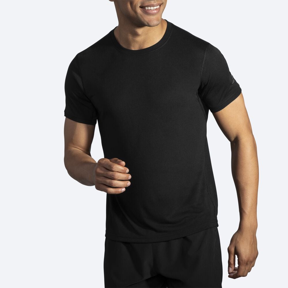 Brooks Distance Short Sleeve μπλουζακια ανδρικα μαυρα | GR073981