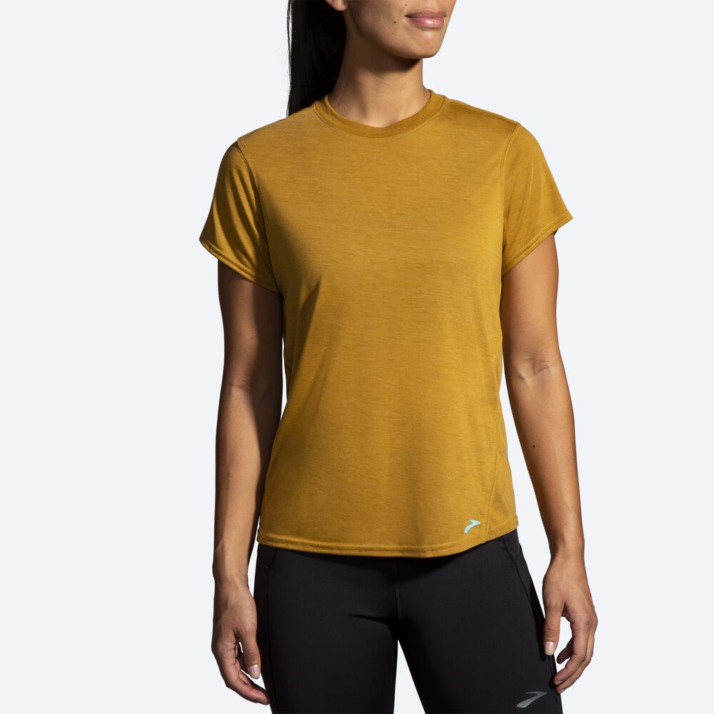 Brooks Distance Short Sleeve μπλουζακια γυναικεια Ελιά | GR108346