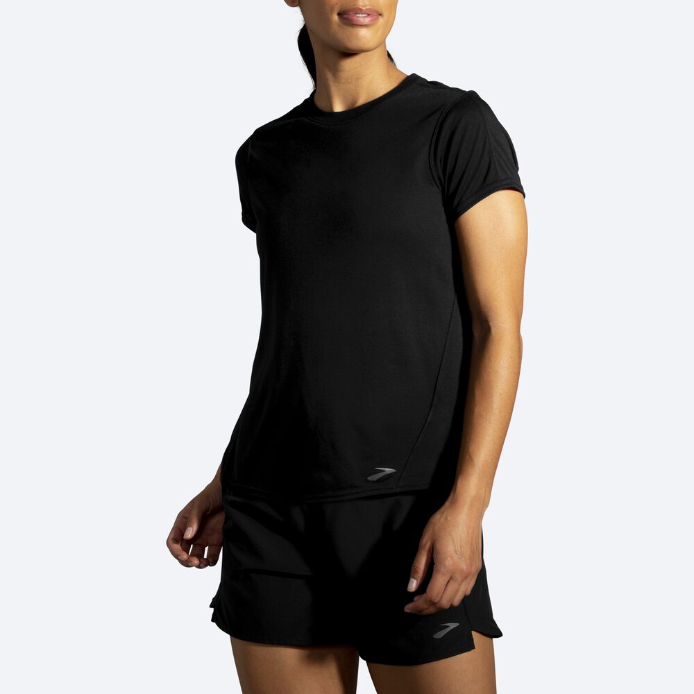 Brooks Distance Short Sleeve μπλουζακια γυναικεια μαυρα | GR172804