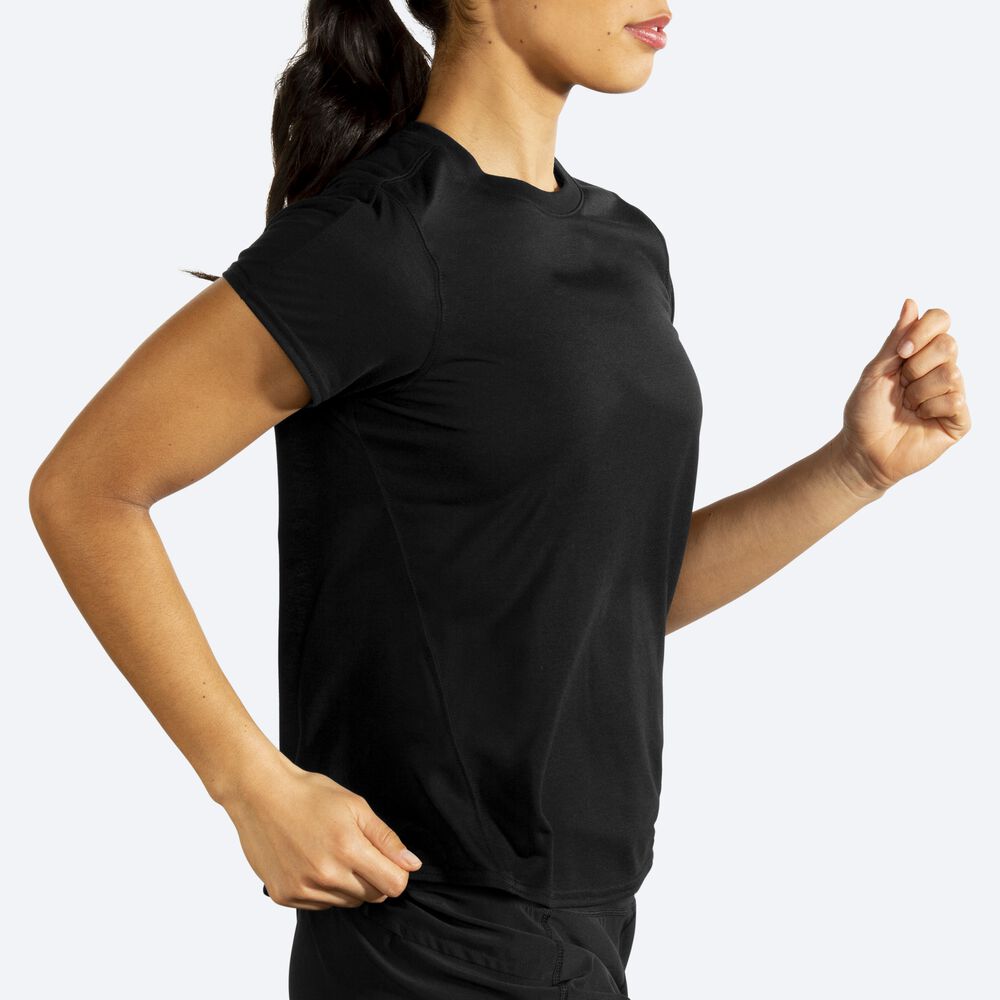 Brooks Distance Short Sleeve μπλουζακια γυναικεια μαυρα | GR172804