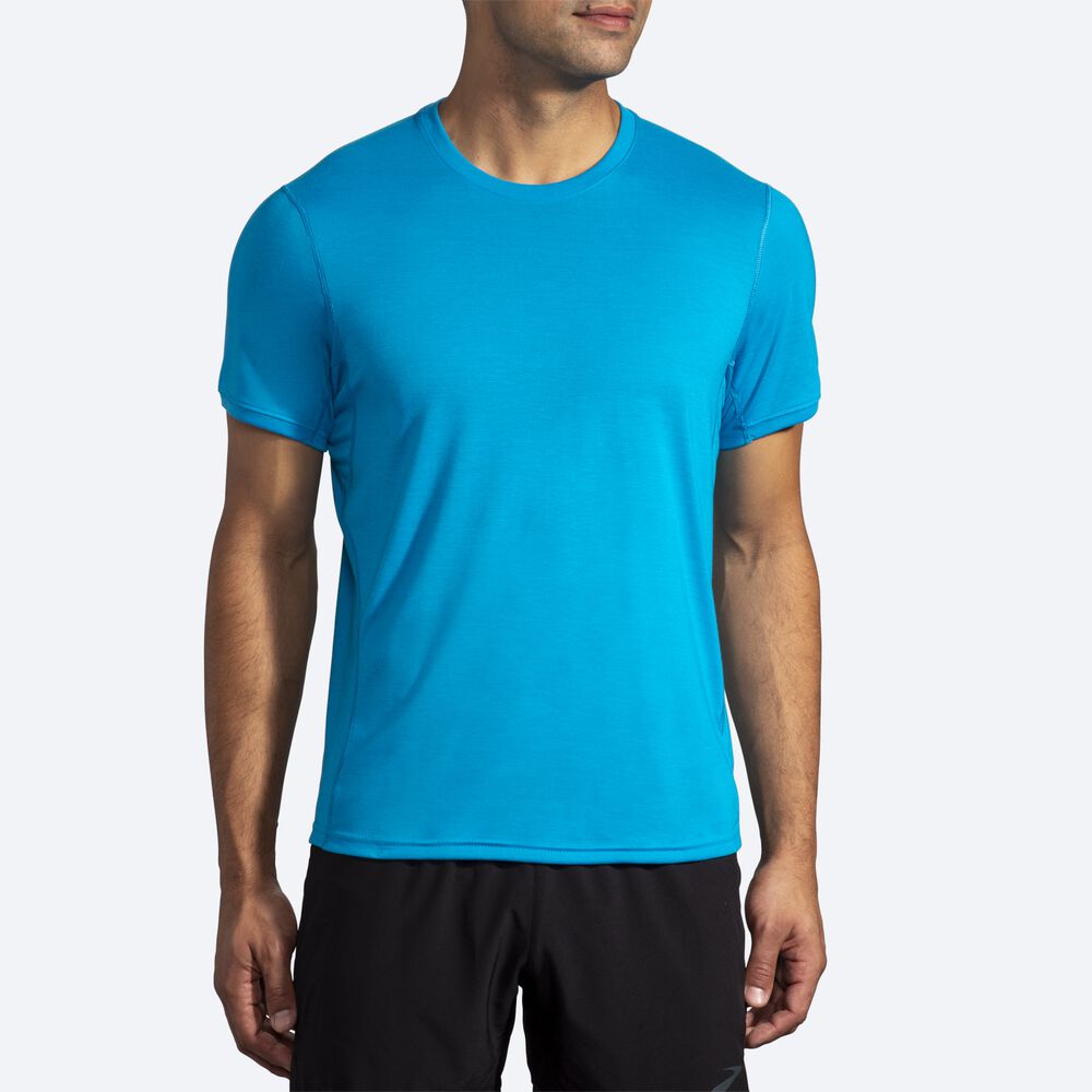 Brooks Distance Short Sleeve μπλουζακια ανδρικα μπλε | GR210869