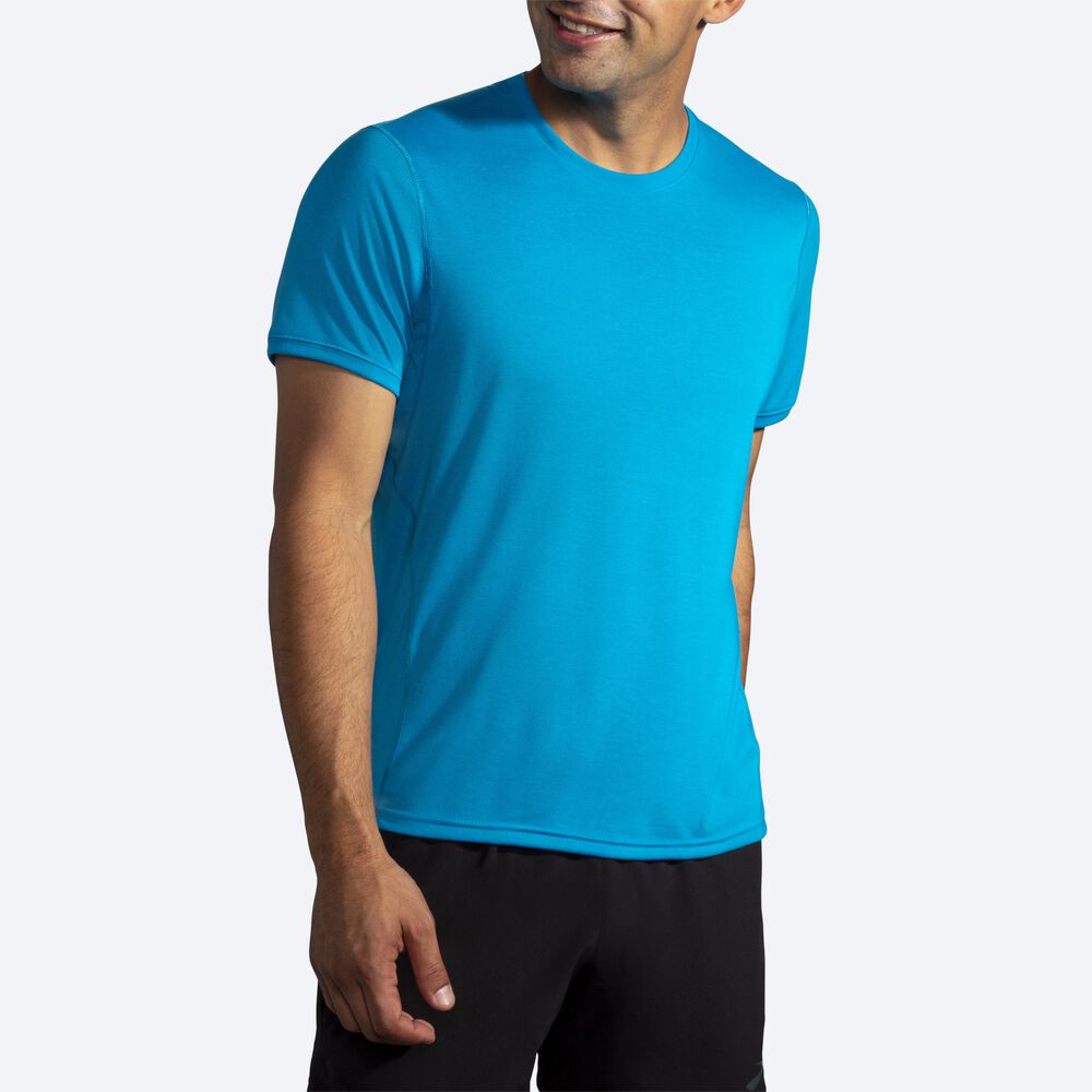 Brooks Distance Short Sleeve μπλουζακια ανδρικα μπλε | GR210869