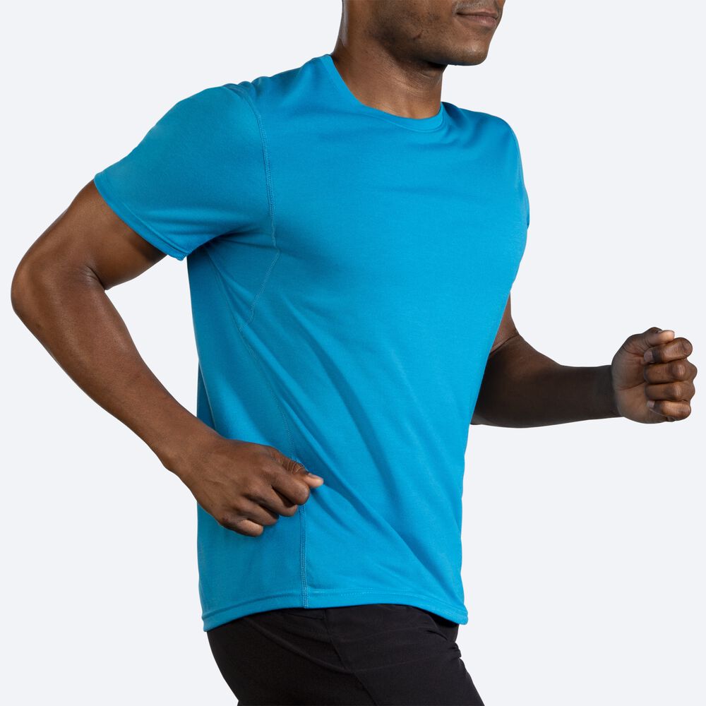 Brooks Distance Short Sleeve μπλουζακια ανδρικα μπλε | GR210869