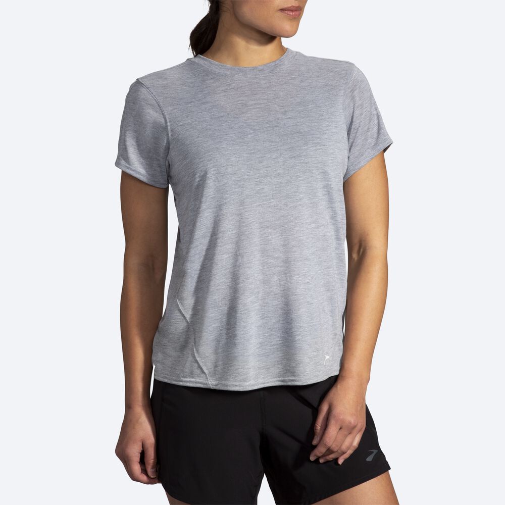 Brooks Distance Short Sleeve μπλουζακια γυναικεια γκρι | GR348507