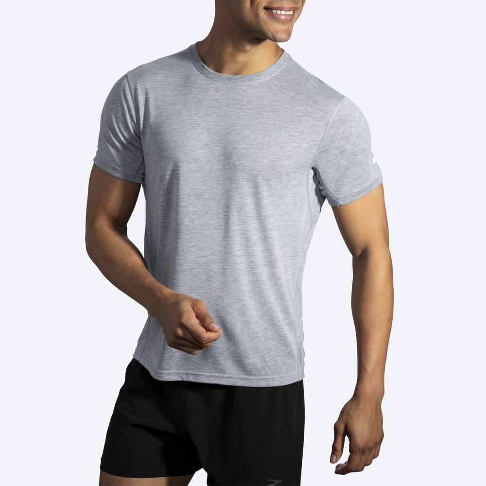 Brooks Distance Short Sleeve μπλουζακια ανδρικα γκρι | GR349670