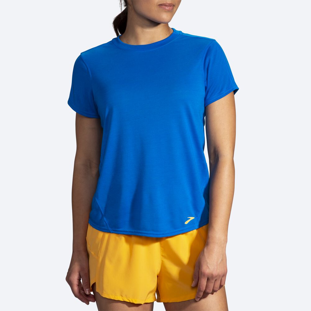 Brooks Distance Short Sleeve μπλουζακια γυναικεια μπλε | GR350962