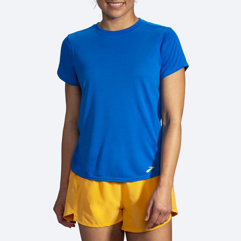 Brooks Distance Short Sleeve μπλουζακια γυναικεια μπλε | GR350962