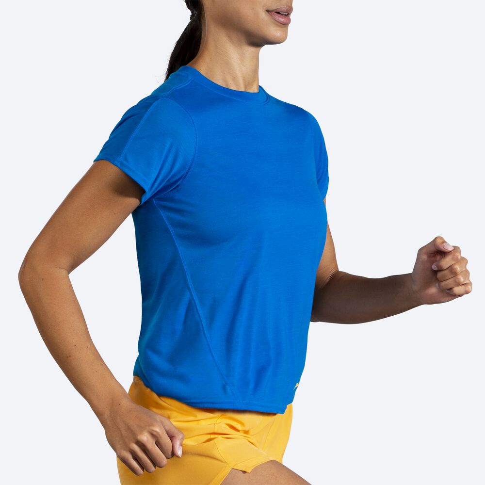 Brooks Distance Short Sleeve μπλουζακια γυναικεια μπλε | GR350962