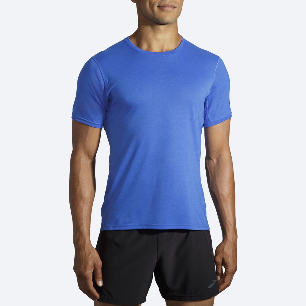 Brooks Distance Short Sleeve μπλουζακια ανδρικα μπλε | GR354291