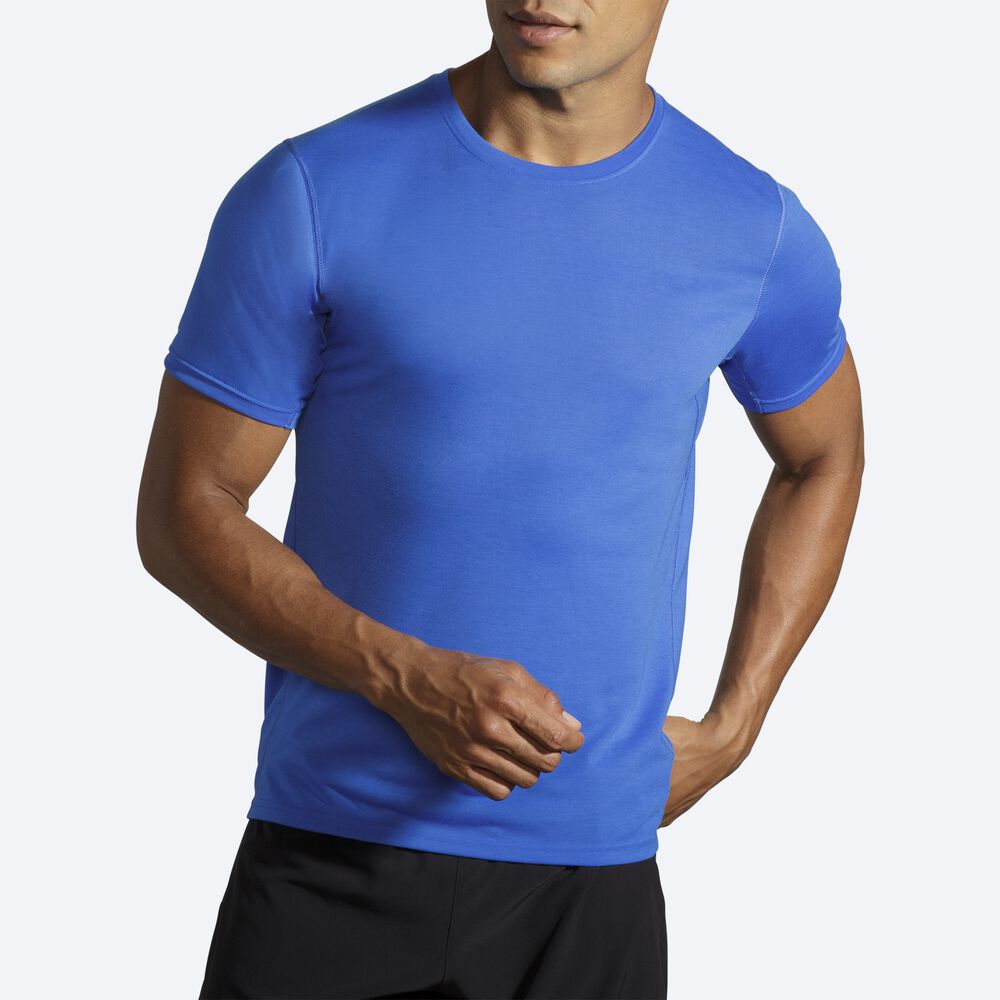 Brooks Distance Short Sleeve μπλουζακια ανδρικα μπλε | GR354291