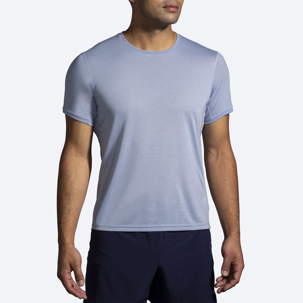 Brooks Distance Short Sleeve μπλουζακια ανδρικα μπλε | GR374186