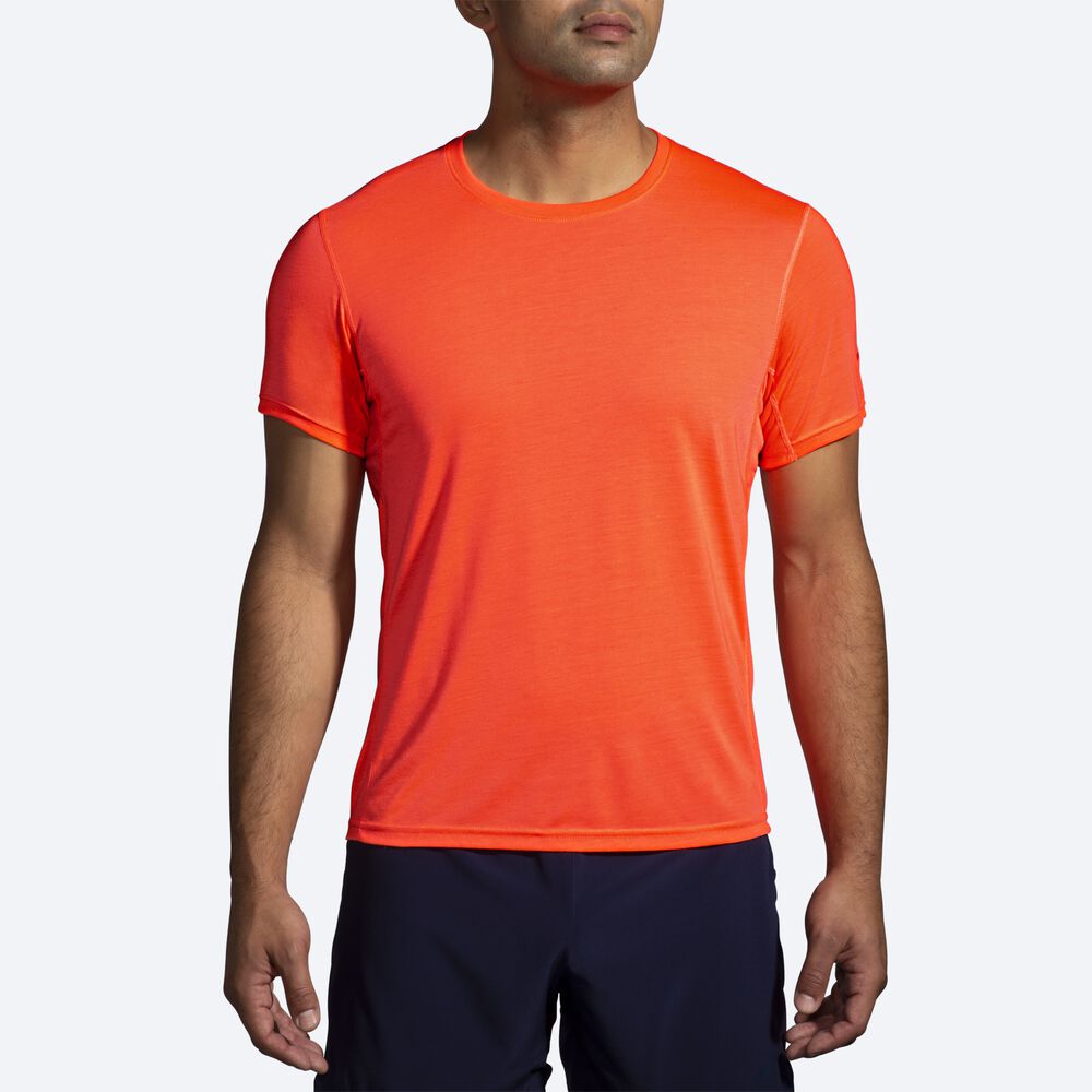 Brooks Distance Short Sleeve μπλουζακια ανδρικα πορτοκαλι | GR473158