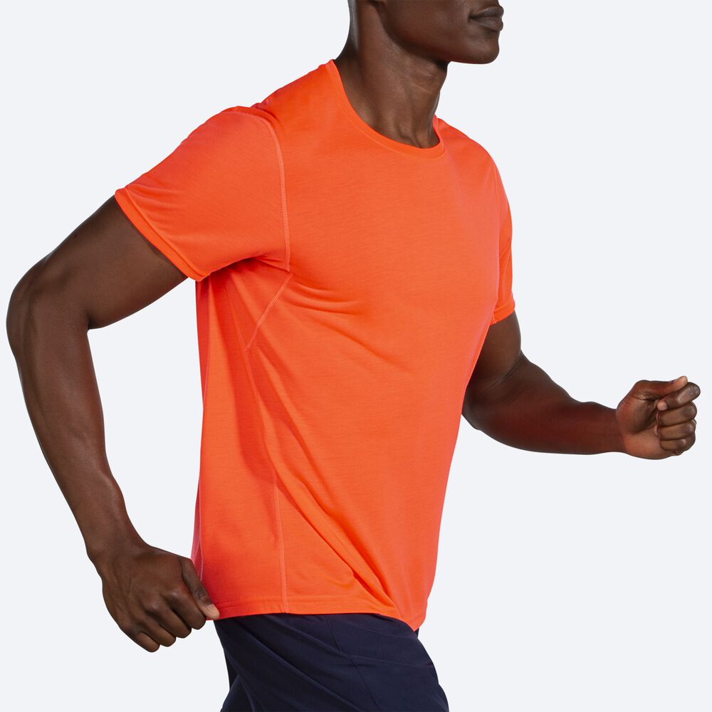 Brooks Distance Short Sleeve μπλουζακια ανδρικα πορτοκαλι | GR473158