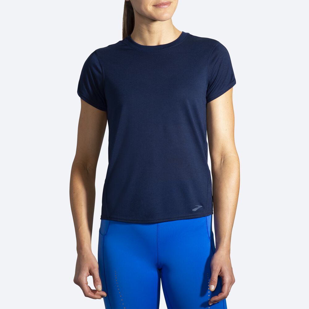 Brooks Distance Short Sleeve μπλουζακια γυναικεια σκουρο μπλε | GR526108