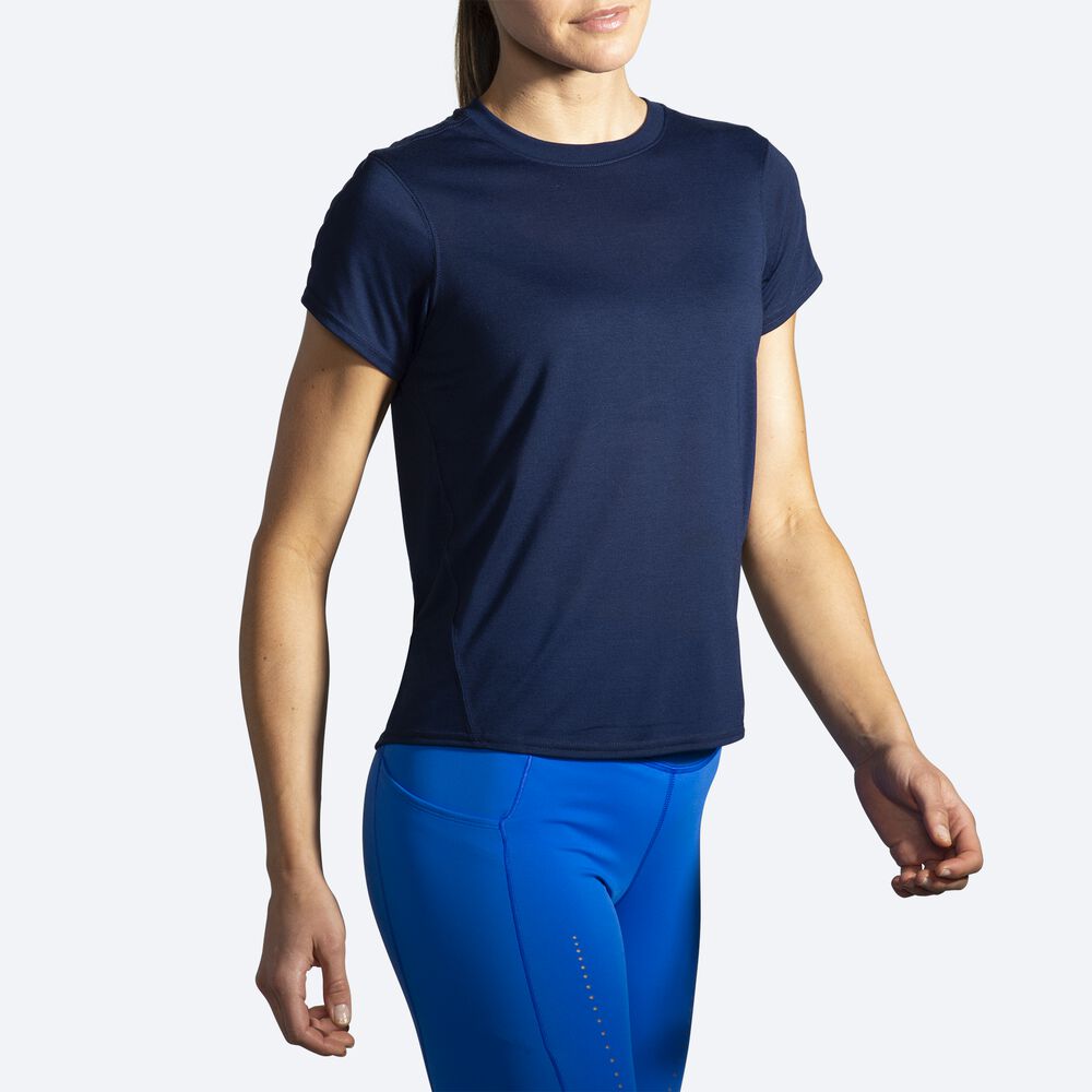 Brooks Distance Short Sleeve μπλουζακια γυναικεια σκουρο μπλε | GR526108