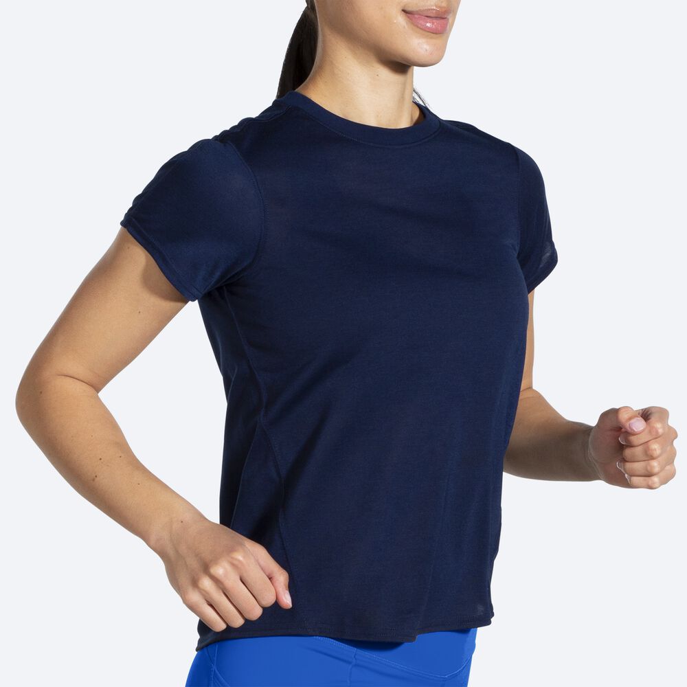 Brooks Distance Short Sleeve μπλουζακια γυναικεια σκουρο μπλε | GR526108