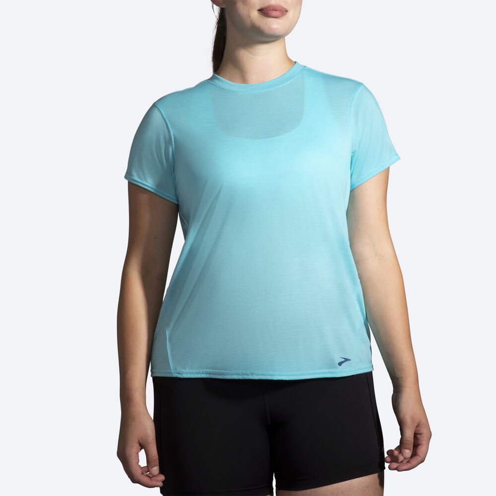 Brooks Distance Short Sleeve μπλουζακια γυναικεια τυρκουάζ | GR607914