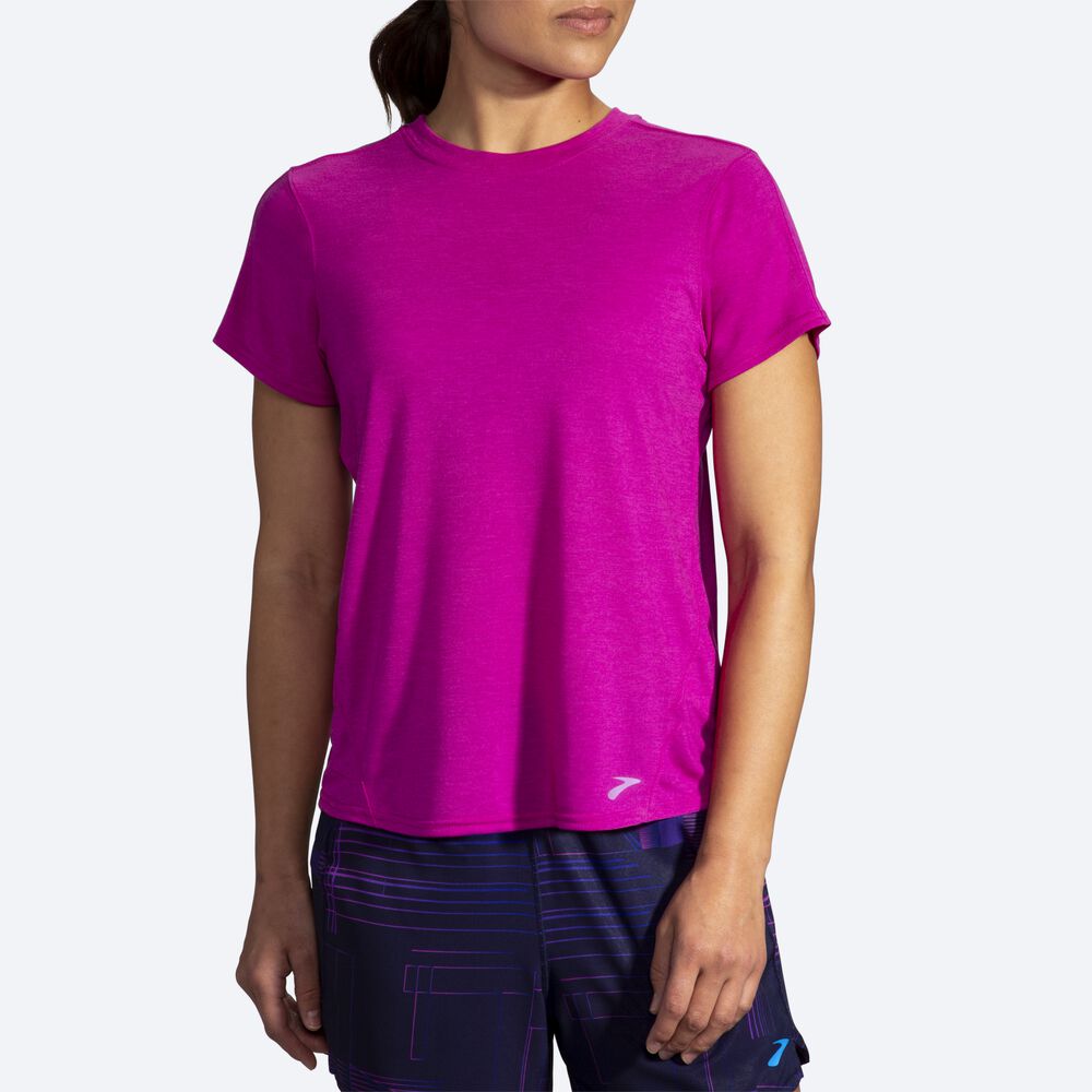 Brooks Distance Short Sleeve μπλουζακια γυναικεια ροζ | GR672489