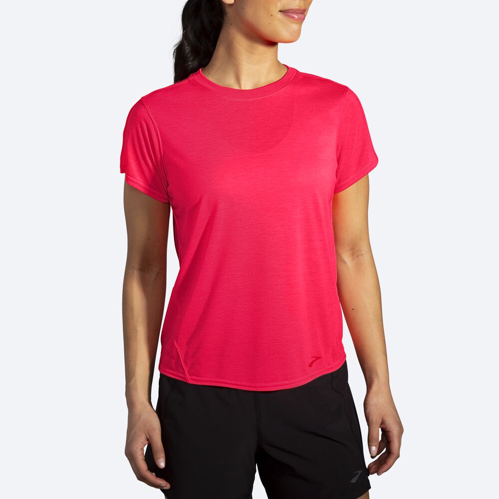 Brooks Distance Short Sleeve μπλουζακια γυναικεια ροζ | GR702398