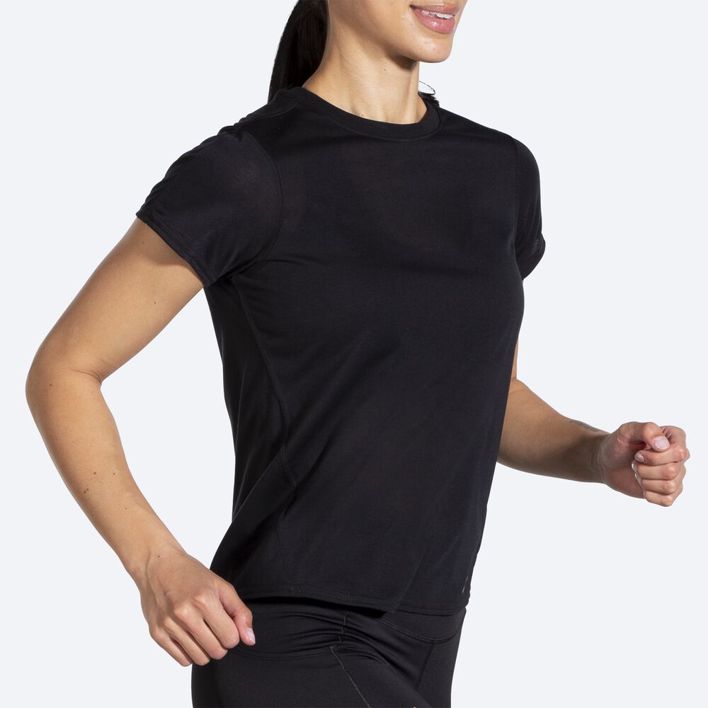 Brooks Distance Short Sleeve μπλουζακια γυναικεια μαυρα | GR719682