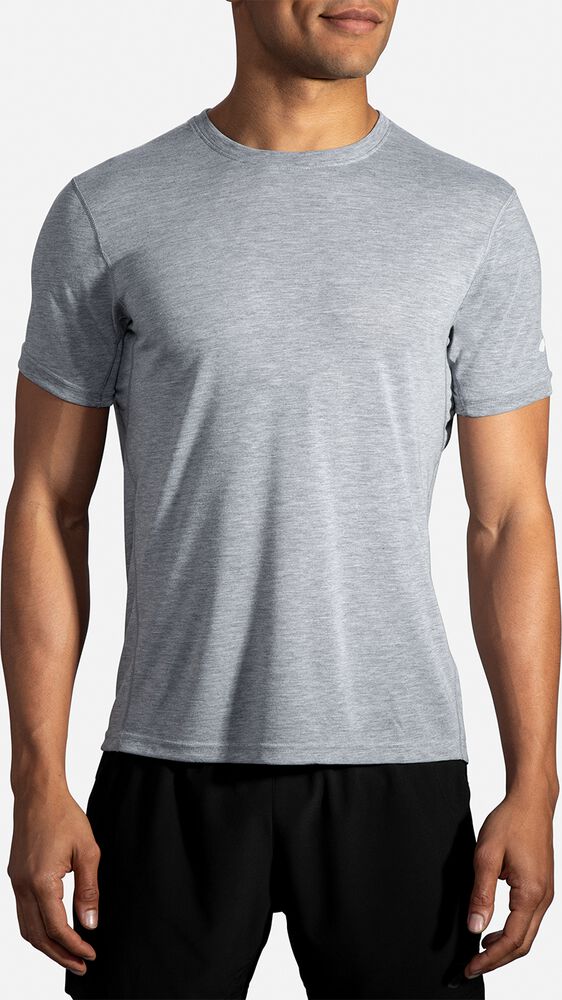 Brooks Distance Short Sleeve μπλουζακια ανδρικα γκρι | GR760291