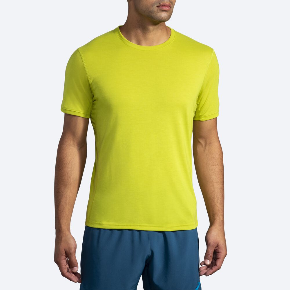 Brooks Distance Short Sleeve μπλουζακια ανδρικα κίτρινα | GR897416