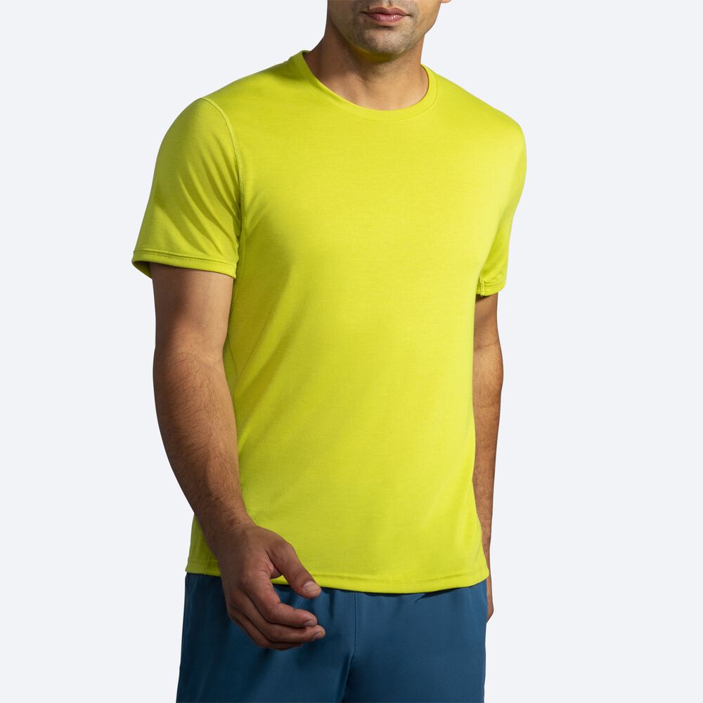 Brooks Distance Short Sleeve μπλουζακια ανδρικα κίτρινα | GR897416