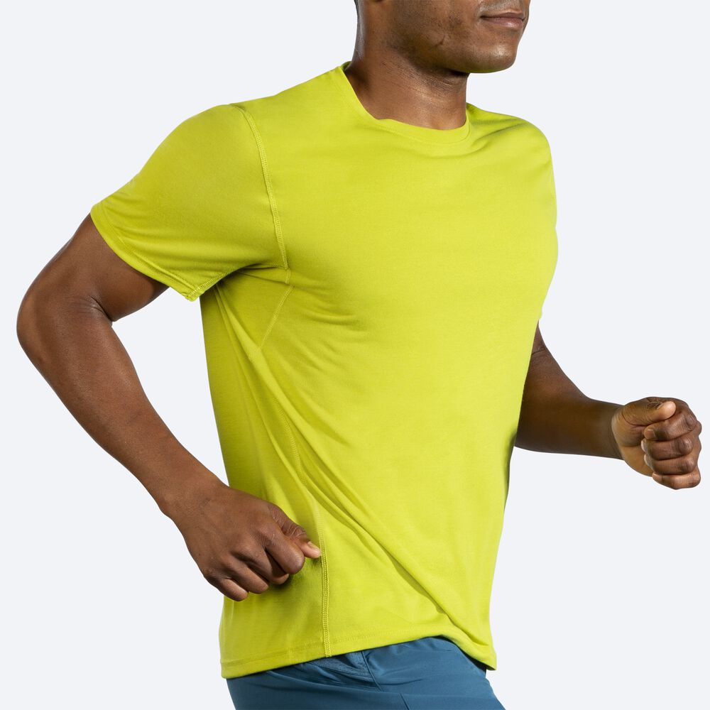 Brooks Distance Short Sleeve μπλουζακια ανδρικα κίτρινα | GR897416