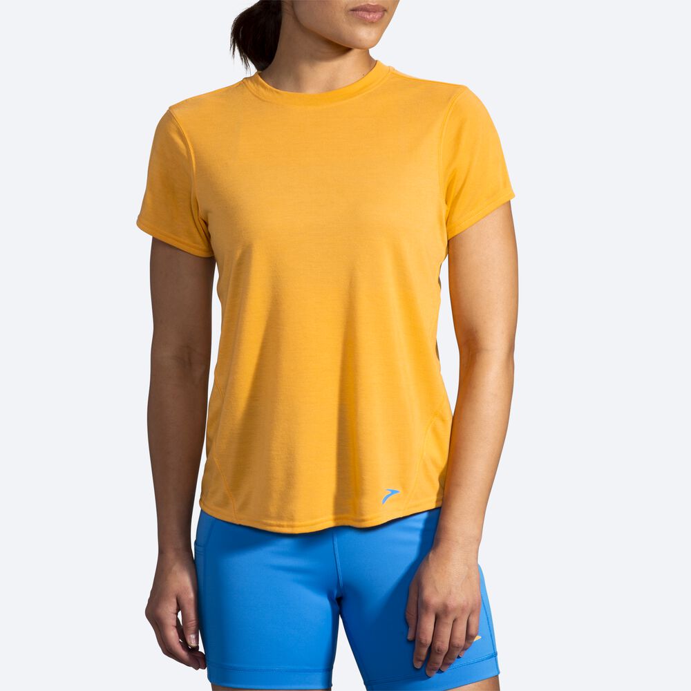 Brooks Distance Short Sleeve μπλουζακια γυναικεια κίτρινα | GR973124