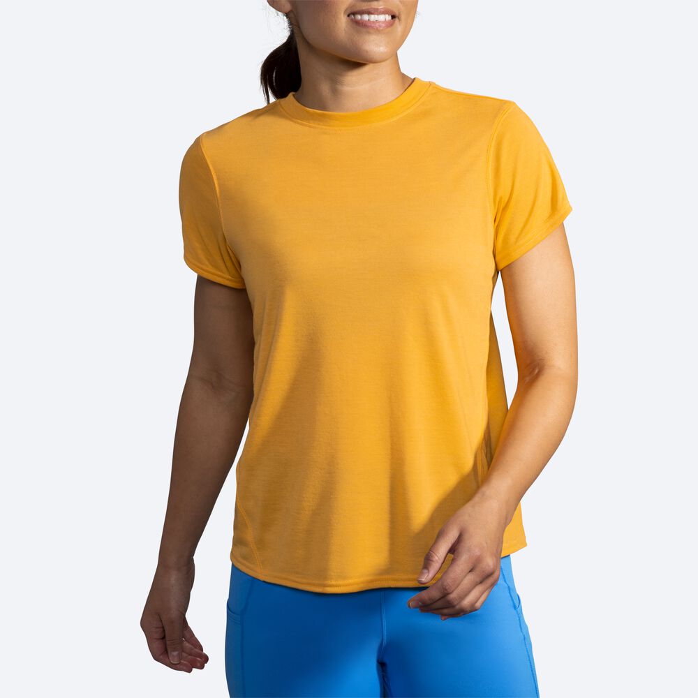 Brooks Distance Short Sleeve μπλουζακια γυναικεια κίτρινα | GR973124