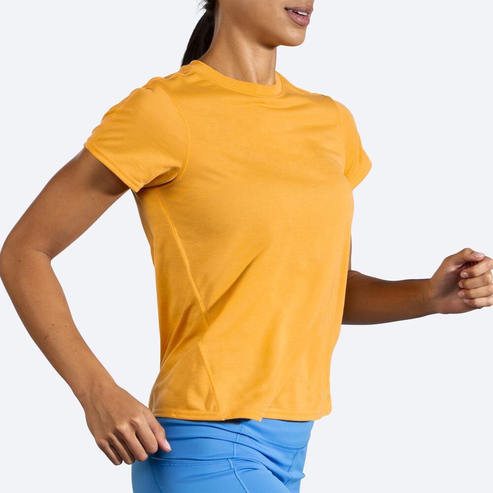 Brooks Distance Short Sleeve μπλουζακια γυναικεια κίτρινα | GR973124