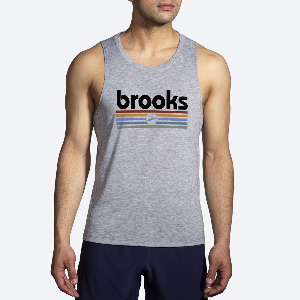 Brooks Distance Tank 2.0 αμανικα μπλουζακια ανδρικα γκρι/ριγε | GR256784