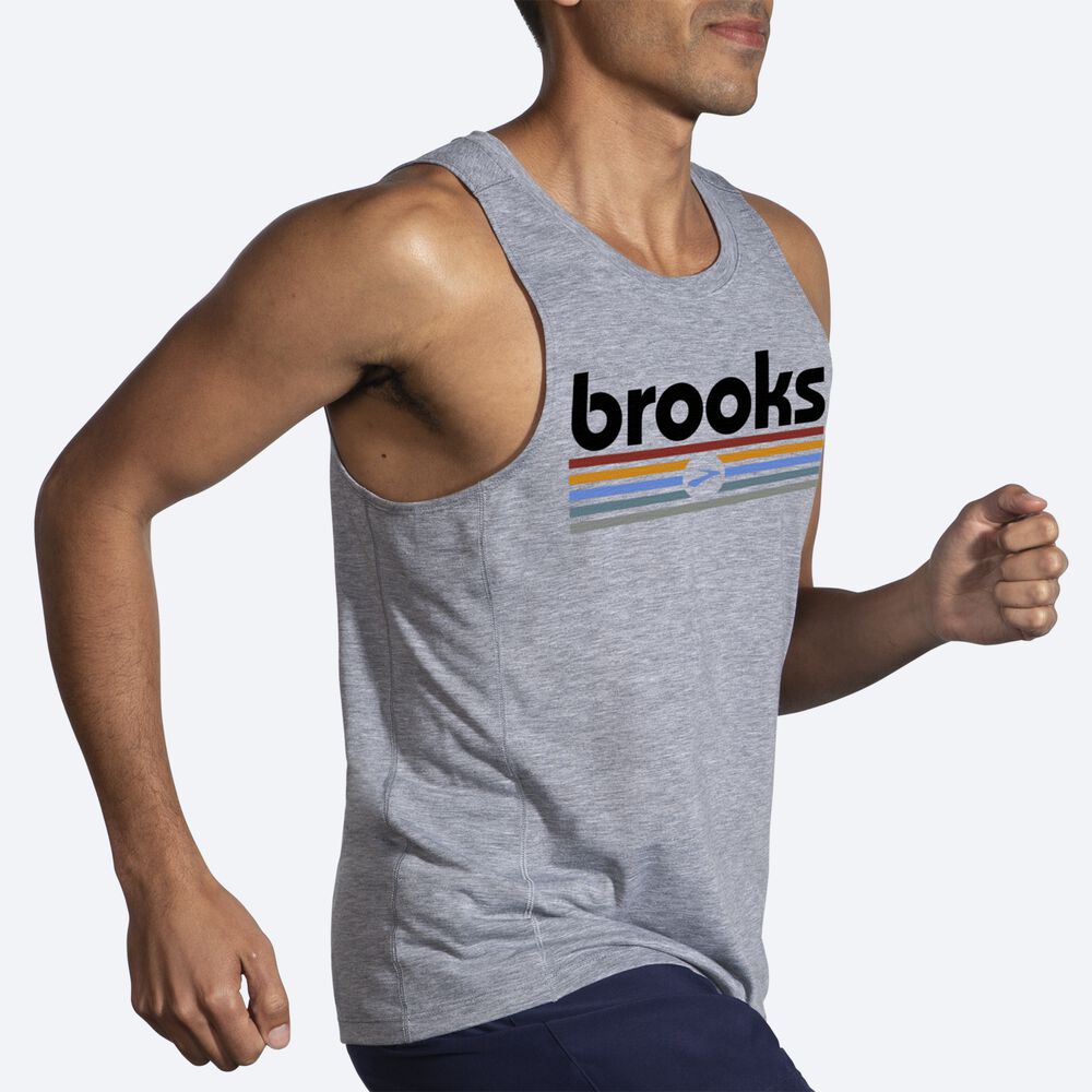 Brooks Distance Tank 2.0 αμανικα μπλουζακια ανδρικα γκρι/ριγε | GR256784