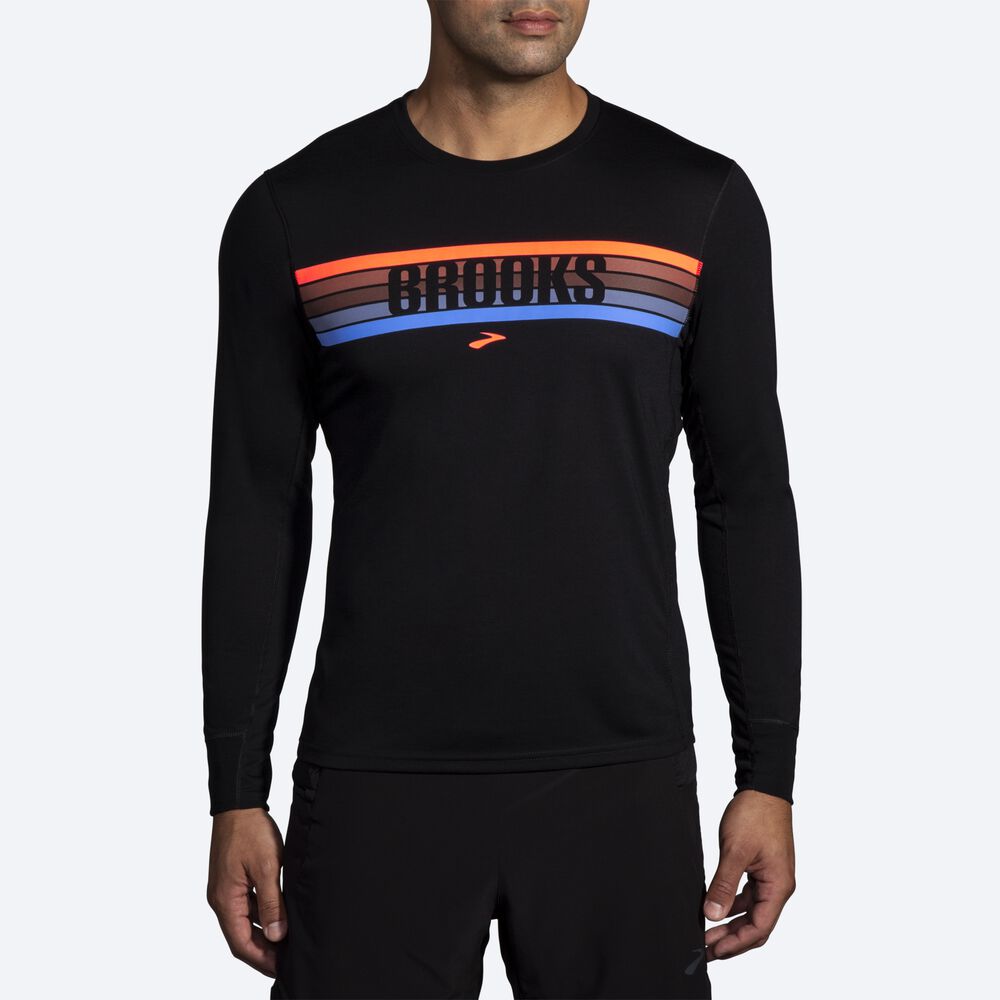 Brooks Distance σταμπεσ Long Sleeve μπλουζακια ανδρικα μαυρα/ριγε | GR248671