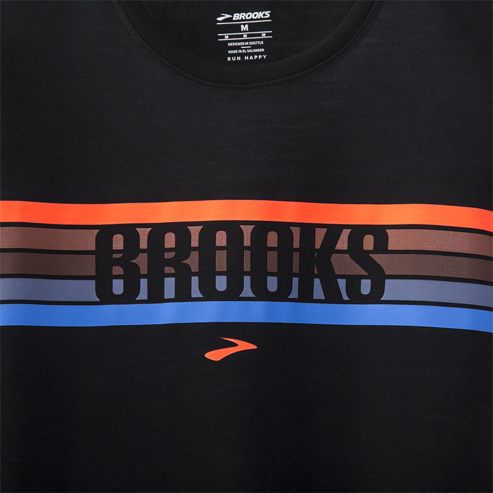 Brooks Distance σταμπεσ Long Sleeve μπλουζακια ανδρικα μαυρα/ριγε | GR248671