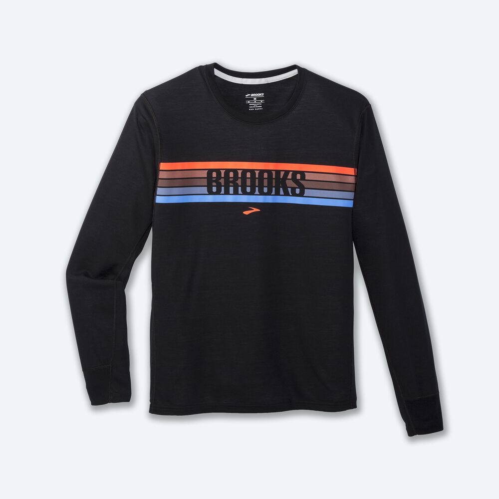 Brooks Distance σταμπεσ Long Sleeve μπλουζακια ανδρικα μαυρα/ριγε | GR248671