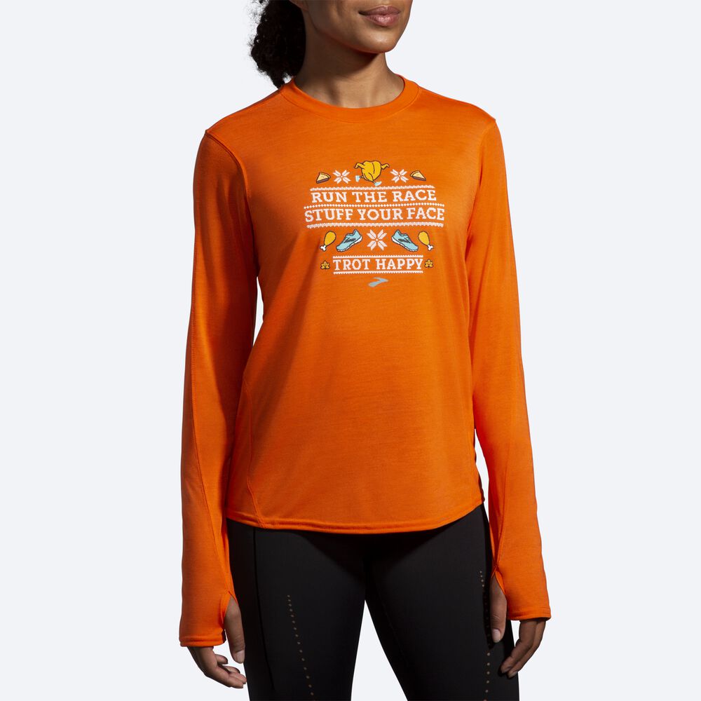 Brooks Distance σταμπεσ Long Sleeve μπλουζακια γυναικεια πορτοκαλι | GR289437