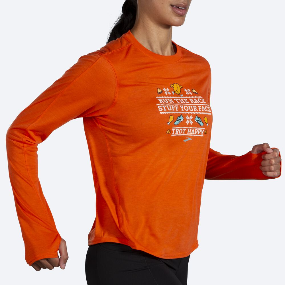 Brooks Distance σταμπεσ Long Sleeve μπλουζακια γυναικεια πορτοκαλι | GR289437