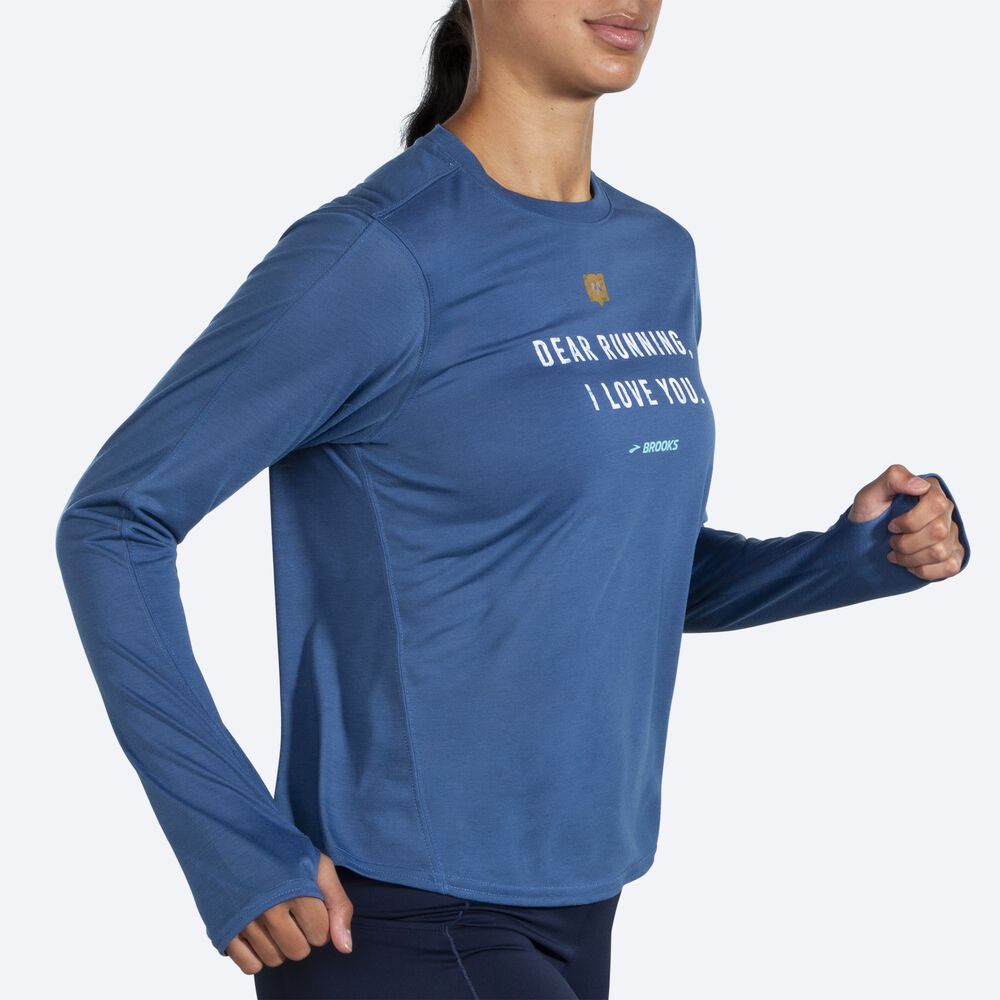 Brooks Distance σταμπεσ Long Sleeve μπλουζακια γυναικεια μπλε γκρι | GR310962