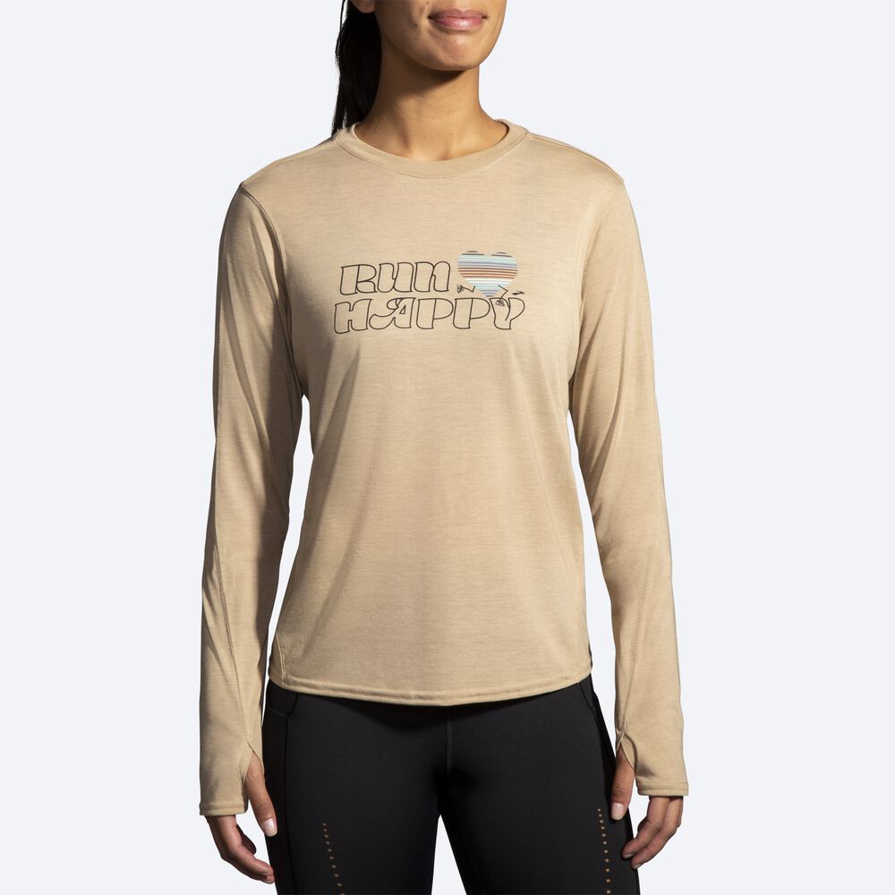 Brooks Distance σταμπεσ Long Sleeve μπλουζακια γυναικεια Μπεζ | GR576102