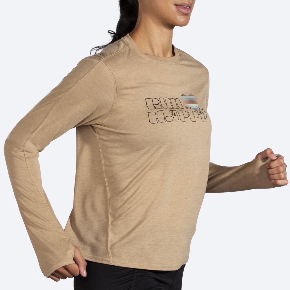 Brooks Distance σταμπεσ Long Sleeve μπλουζακια γυναικεια Μπεζ | GR576102