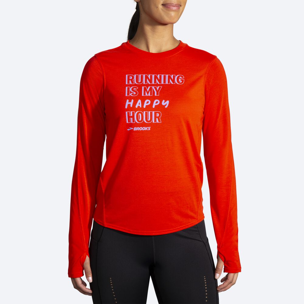 Brooks Distance σταμπεσ Long Sleeve μπλουζακια γυναικεια κοκκινα | GR580917