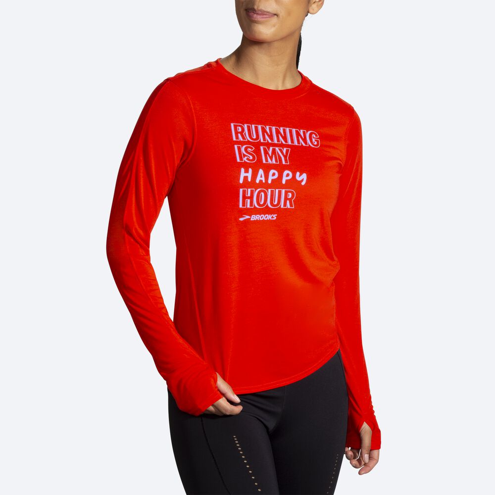 Brooks Distance σταμπεσ Long Sleeve μπλουζακια γυναικεια κοκκινα | GR580917