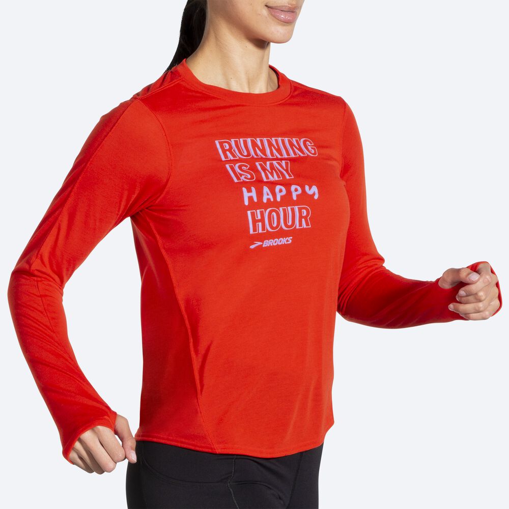 Brooks Distance σταμπεσ Long Sleeve μπλουζακια γυναικεια κοκκινα | GR580917